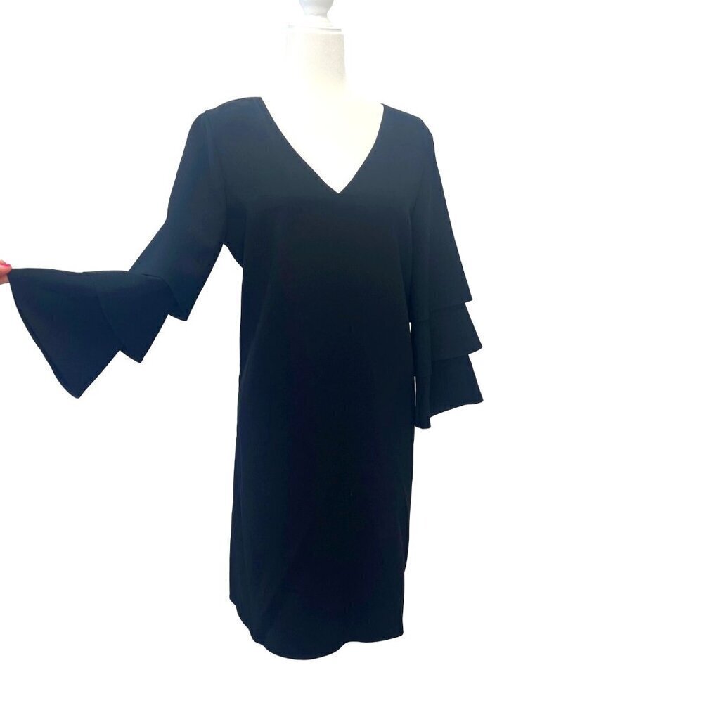Lafayette 148 New York Holly Bell-Sleeve Shift Dress Ladies Size MED Black NEW